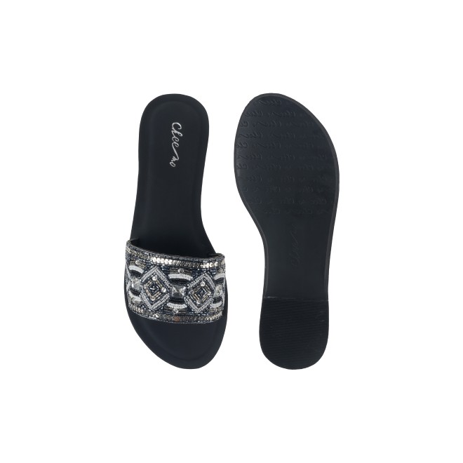 Cheemo Women Black Ethnic Slip Ons (SKU: 92-161-11-36)