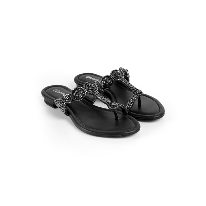 Cheemo Women Black Ethnic Slip Ons (SKU: 92-163-11-37)