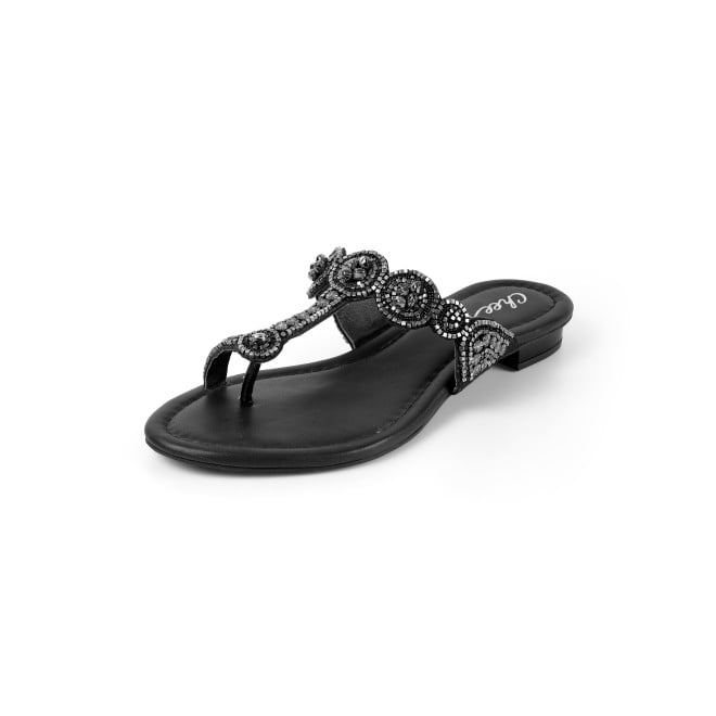 Cheemo Women Black Ethnic Slip Ons (SKU: 92-163-11-37)