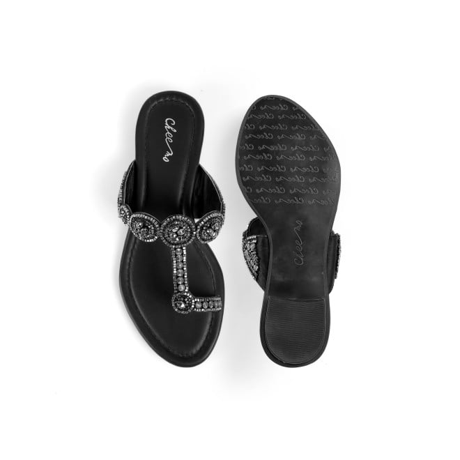 Cheemo Women Black Ethnic Slip Ons (SKU: 92-163-11-37)