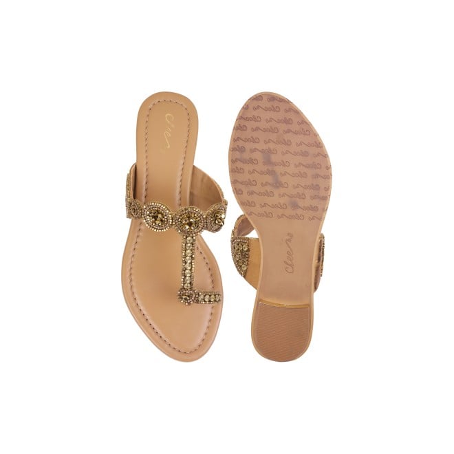 Cheemo Women Antic-gold Ethnic Slip Ons (SKU: 92-163-28-36)