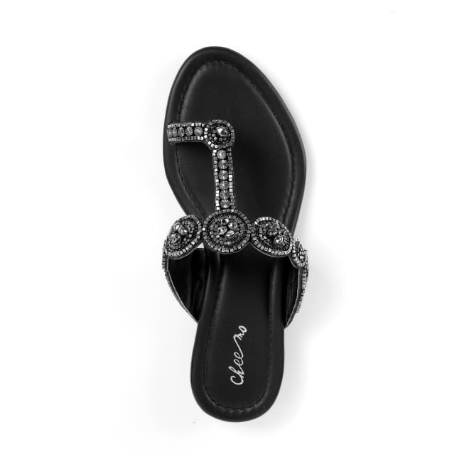 Cheemo Women Black Ethnic Slip Ons (SKU: 92-163-11-37)