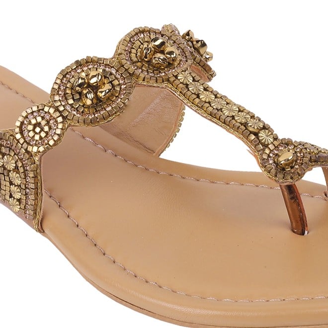 Cheemo Women Antic-gold Ethnic Slip Ons (SKU: 92-163-28-36)