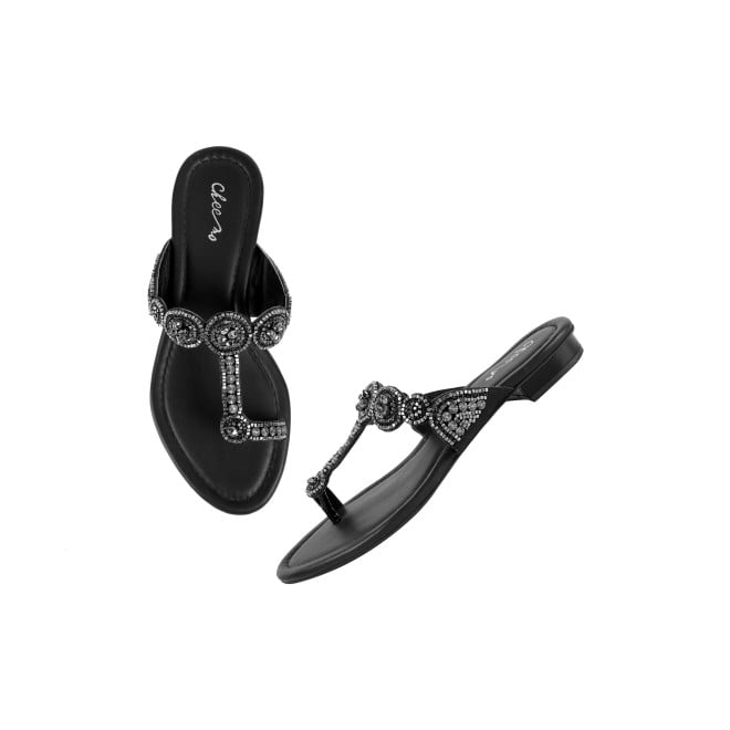 Cheemo Women Black Ethnic Slip Ons (SKU: 92-163-11-37)