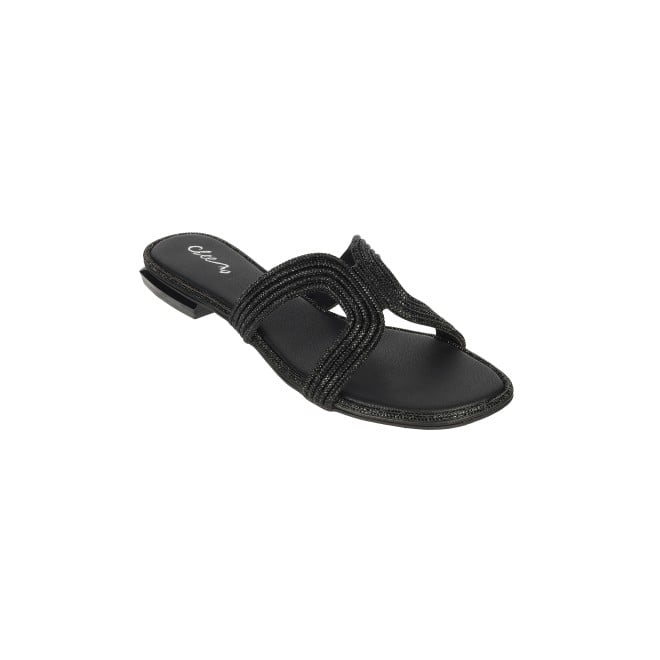 Cheemo Women Black Ethnic Slip Ons (SKU: 92-164-11-38)