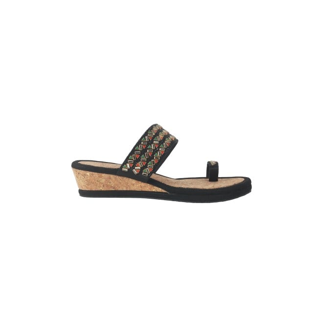 Cheemo Women Black Ethnic Slip Ons (SKU: 92-174-11-37)