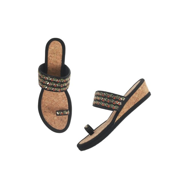 Cheemo Women Black Ethnic Slip Ons (SKU: 92-174-11-37)