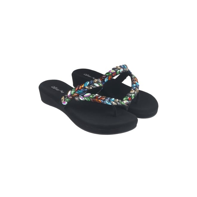 Cheemo Women Black-multi Ethnic Slip Ons (SKU: 92-182-53-38)