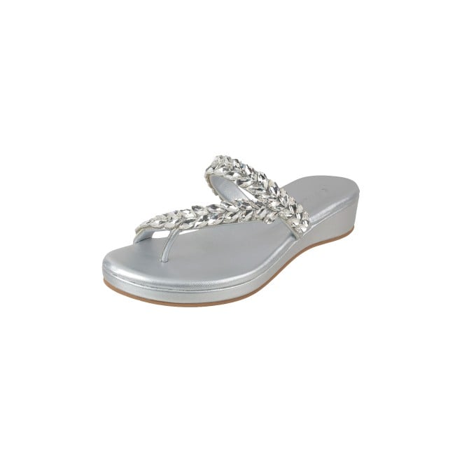 Cheemo Women Silver Ethnic Slip Ons (SKU: 92-182-27-37)