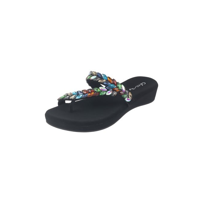 Cheemo Women Black-multi Ethnic Slip Ons (SKU: 92-182-53-38)