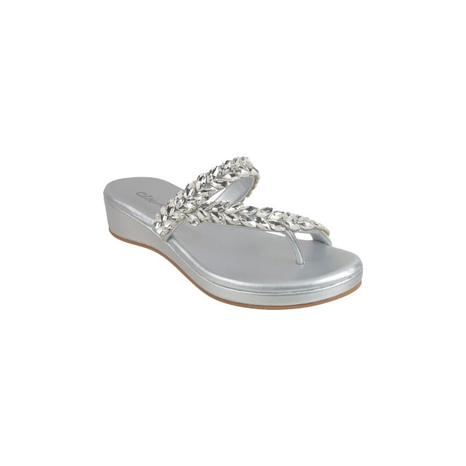 Cheemo Women Silver Ethnic Slip Ons (SKU: 92-182-27-37)