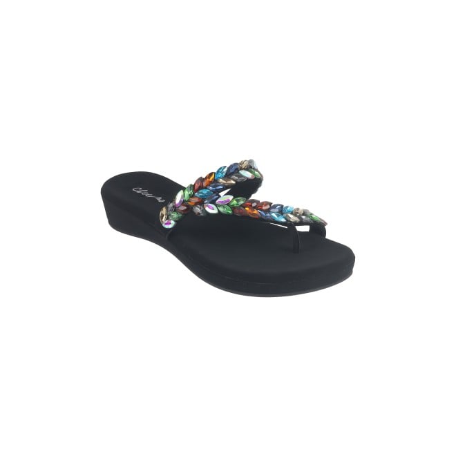 Cheemo Women Black-multi Ethnic Slip Ons (SKU: 92-182-53-38)