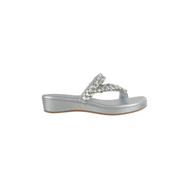 Cheemo Women Silver Ethnic Slip Ons (SKU: 92-182-27-37)