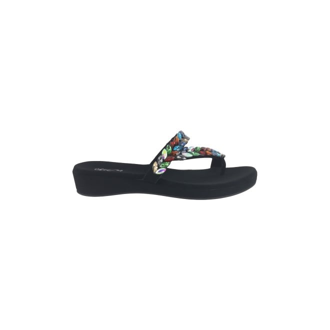 Cheemo Women Black-multi Ethnic Slip Ons (SKU: 92-182-53-38)