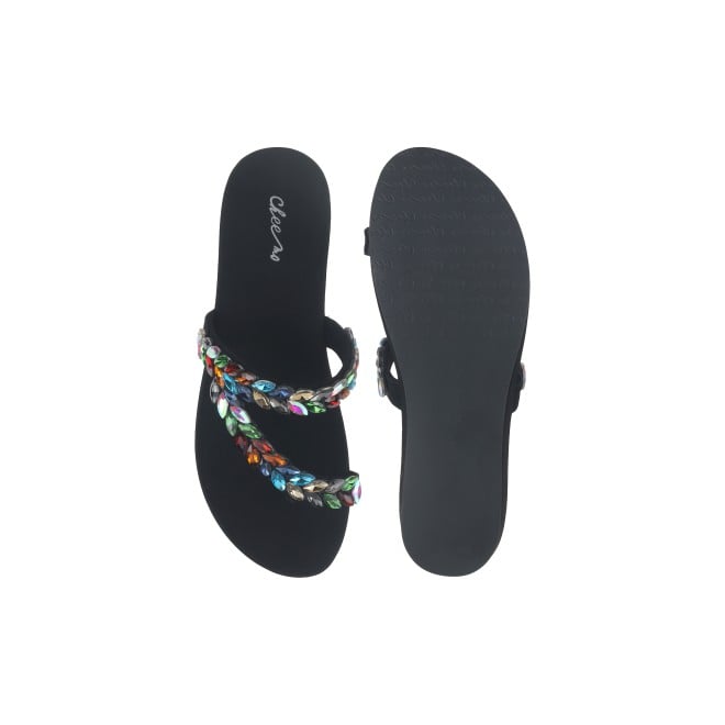 Cheemo Women Black-multi Ethnic Slip Ons (SKU: 92-182-53-38)