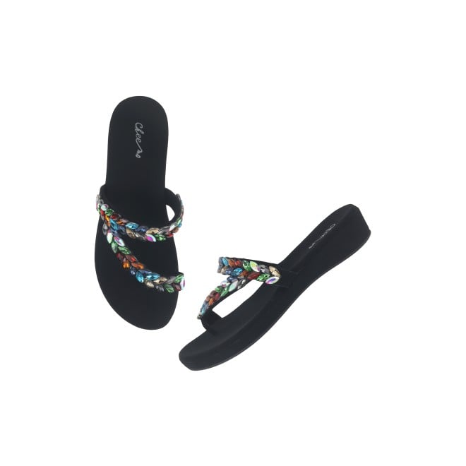 Cheemo Women Black-multi Ethnic Slip Ons (SKU: 92-182-53-38)