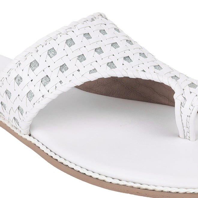 Cheemo Women White Ethnic Slip Ons (SKU: 92-183-16-37)