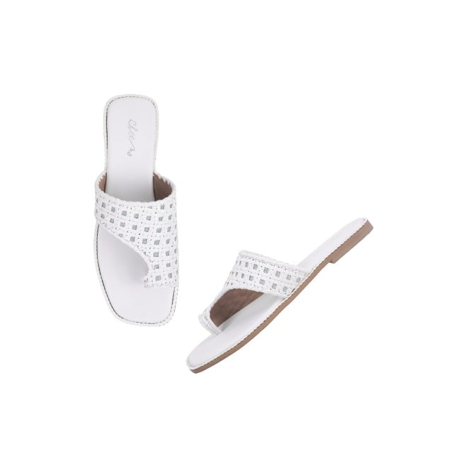 Cheemo Women White Ethnic Slip Ons (SKU: 92-183-16-37)