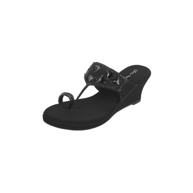 Cheemo Women Black Ethnic Slip Ons (SKU: 92-191-11-37)