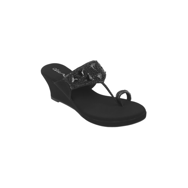 Cheemo Women Black Ethnic Slip Ons (SKU: 92-191-11-37)