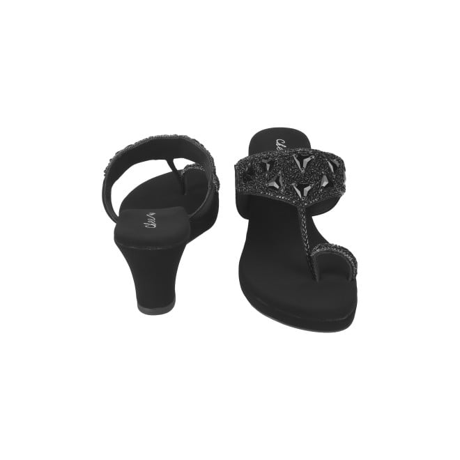 Cheemo Women Black Ethnic Slip Ons (SKU: 92-191-11-37)