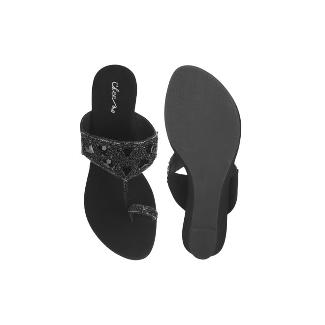 Cheemo Women Black Ethnic Slip Ons (SKU: 92-191-11-37)