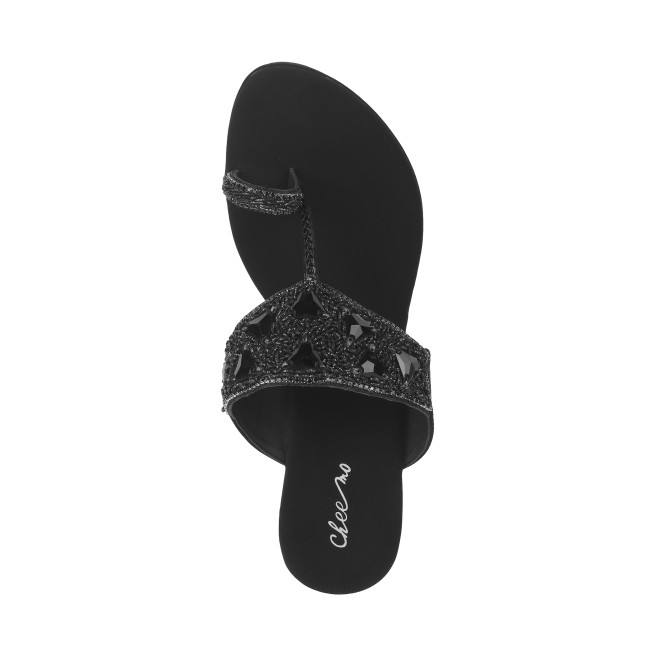 Cheemo Women Black Ethnic Slip Ons (SKU: 92-191-11-37)