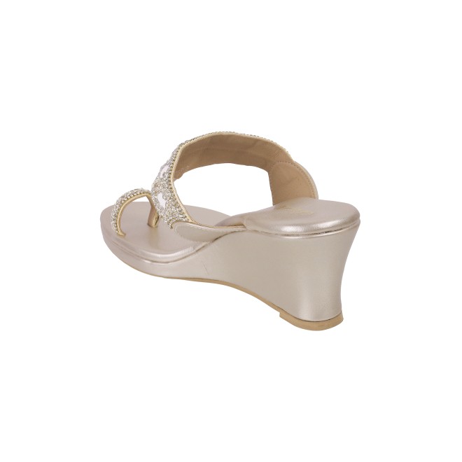 Cheemo Women Gold Ethnic Slip Ons (SKU: 92-191-15-40)