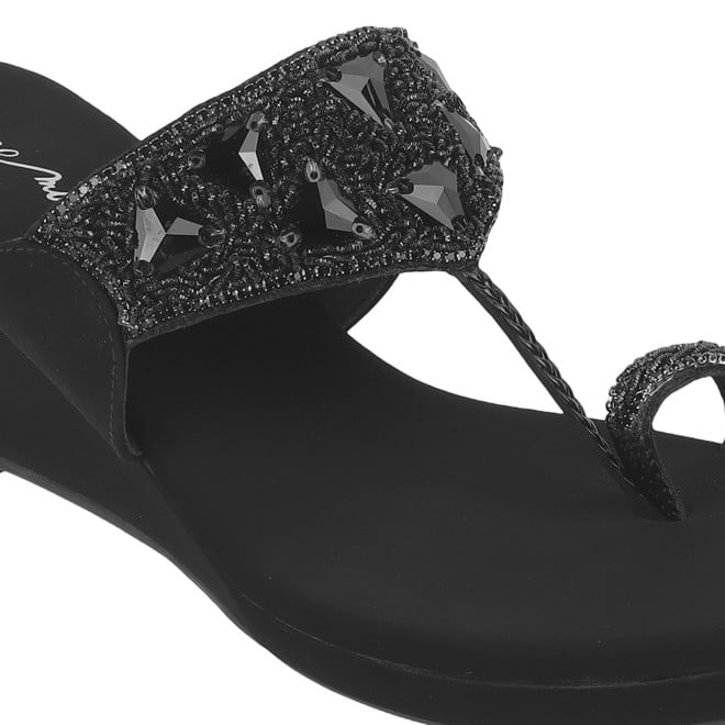 Cheemo Women Black Ethnic Slip Ons (SKU: 92-191-11-37)