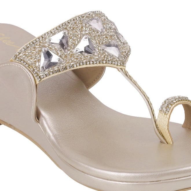 Cheemo Women Gold Ethnic Slip Ons (SKU: 92-191-15-40)