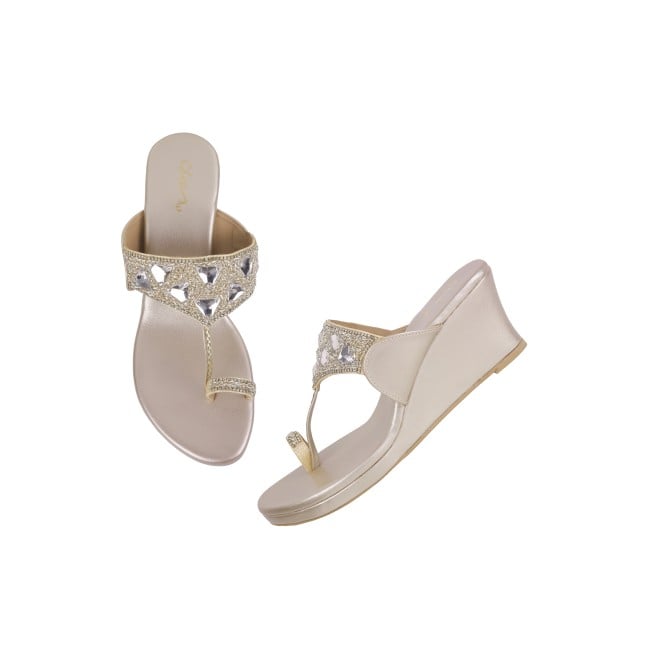 Cheemo Women Gold Ethnic Slip Ons (SKU: 92-191-15-40)