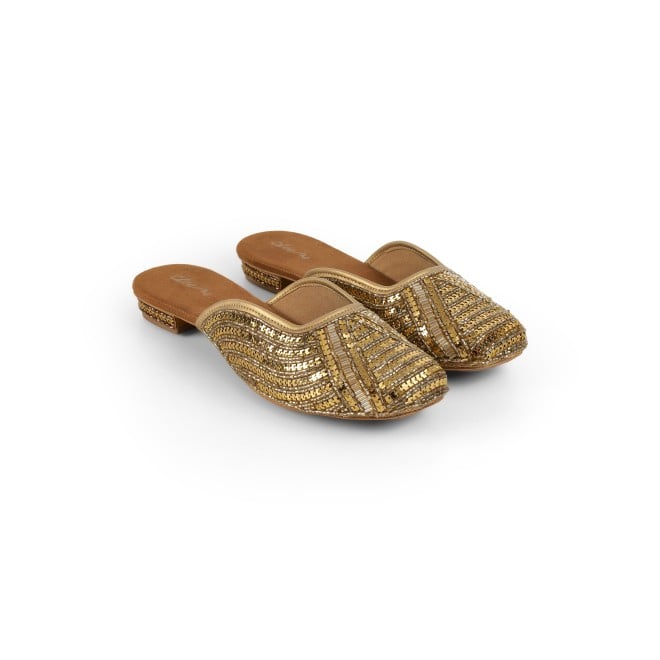 Cheemo Women Antic-gold Ethnic Slip Ons (SKU: 92-199-28-36)
