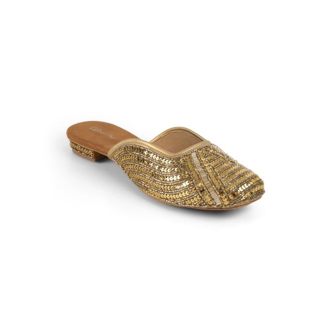 Cheemo Women Antic-gold Ethnic Slip Ons (SKU: 92-199-28-36)