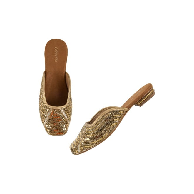 Cheemo Women Antic-gold Ethnic Slip Ons (SKU: 92-199-28-36)