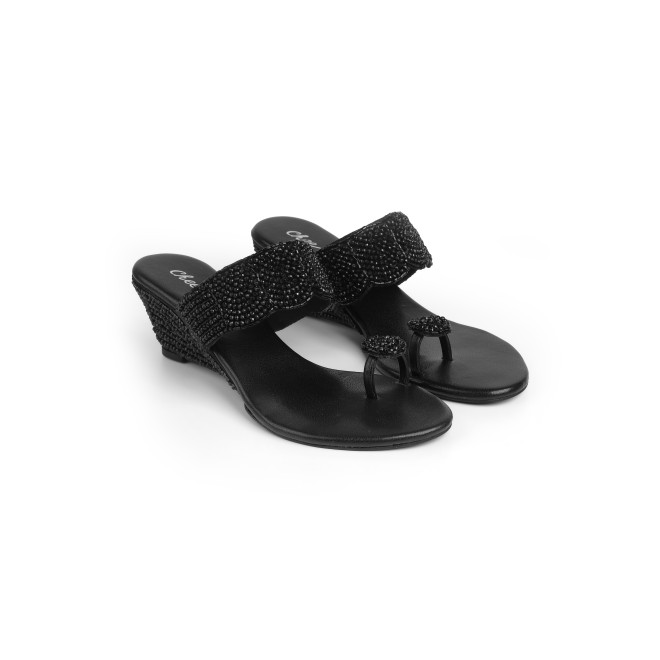 Cheemo Women Black Ethnic Slip Ons (SKU: 92-201-11-37)