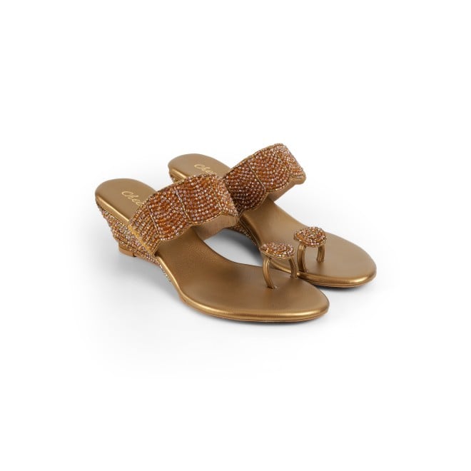 Cheemo Women Antic-gold Ethnic Slip Ons (SKU: 92-201-28-38)