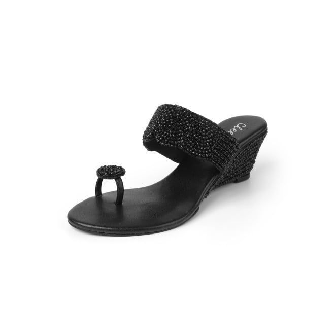 Cheemo Women Black Ethnic Slip Ons (SKU: 92-201-11-37)