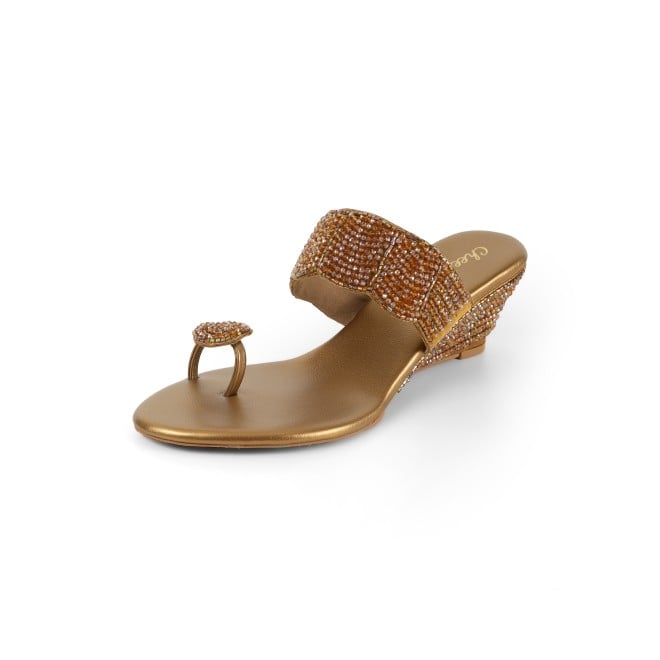 Cheemo Women Antic-gold Ethnic Slip Ons (SKU: 92-201-28-38)