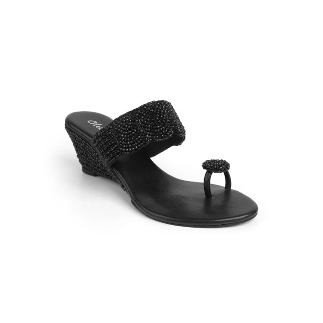 Cheemo Women Black Ethnic Slip Ons (SKU: 92-201-11-37)