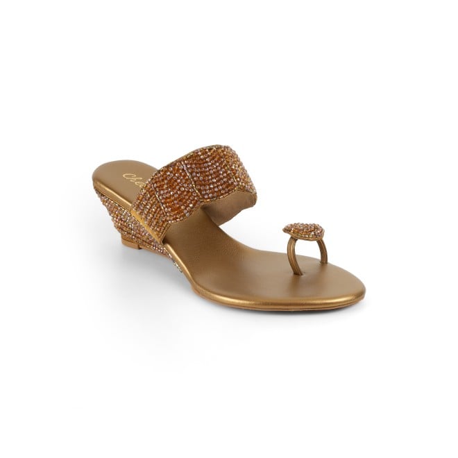Cheemo Women Antic-gold Ethnic Slip Ons (SKU: 92-201-28-38)