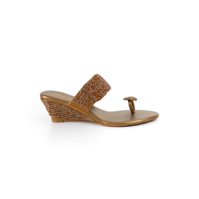 Cheemo Women Antic-gold Ethnic Slip Ons (SKU: 92-201-28-38)