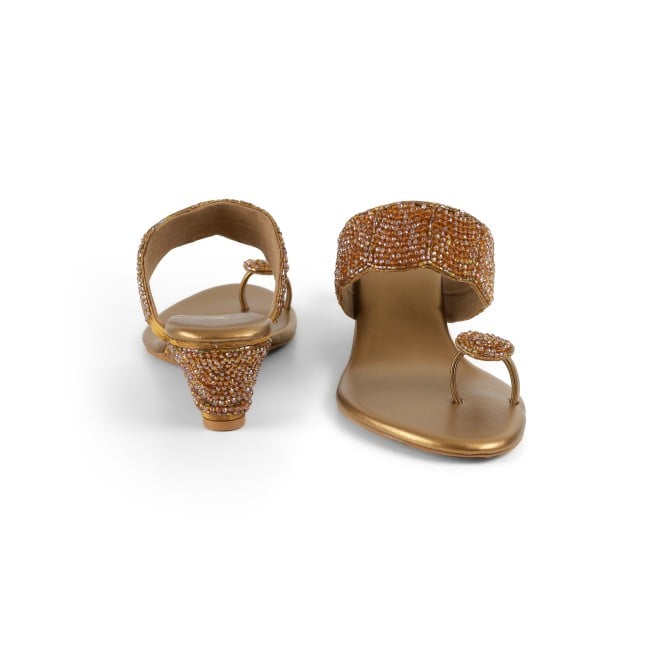 Cheemo Women Antic-gold Ethnic Slip Ons (SKU: 92-201-28-38)