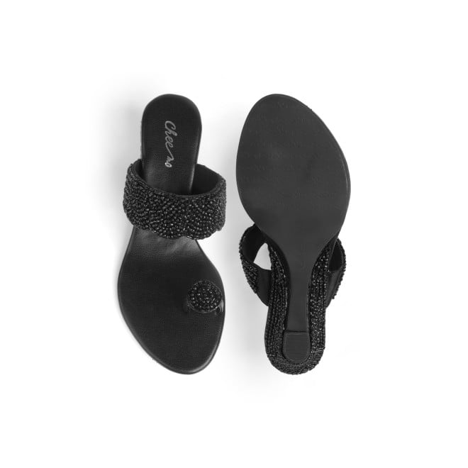 Cheemo Women Black Ethnic Slip Ons (SKU: 92-201-11-37)
