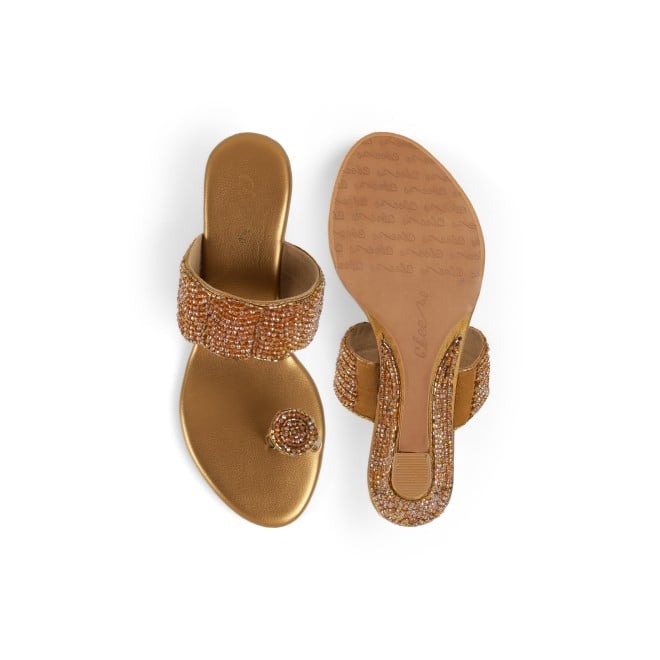 Cheemo Women Antic-gold Ethnic Slip Ons (SKU: 92-201-28-38)