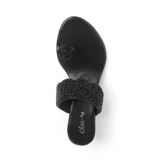Cheemo Women Black Ethnic Slip Ons (SKU: 92-201-11-37)