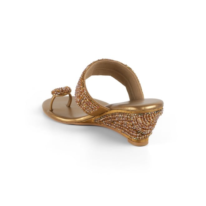 Cheemo Women Antic-gold Ethnic Slip Ons (SKU: 92-201-28-38)