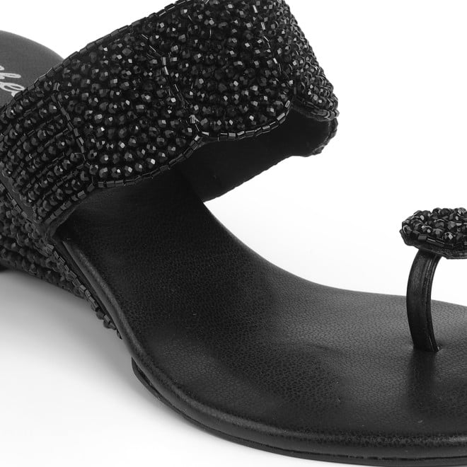 Cheemo Women Black Ethnic Slip Ons (SKU: 92-201-11-37)