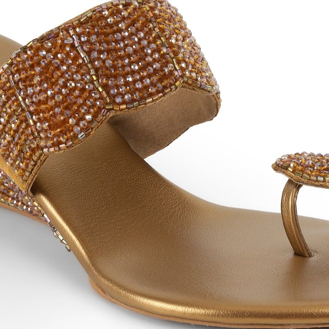 Cheemo Women Antic-gold Ethnic Slip Ons (SKU: 92-201-28-38)