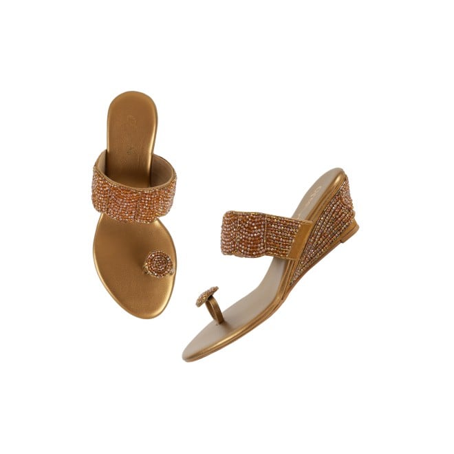 Cheemo Women Antic-gold Ethnic Slip Ons (SKU: 92-201-28-38)