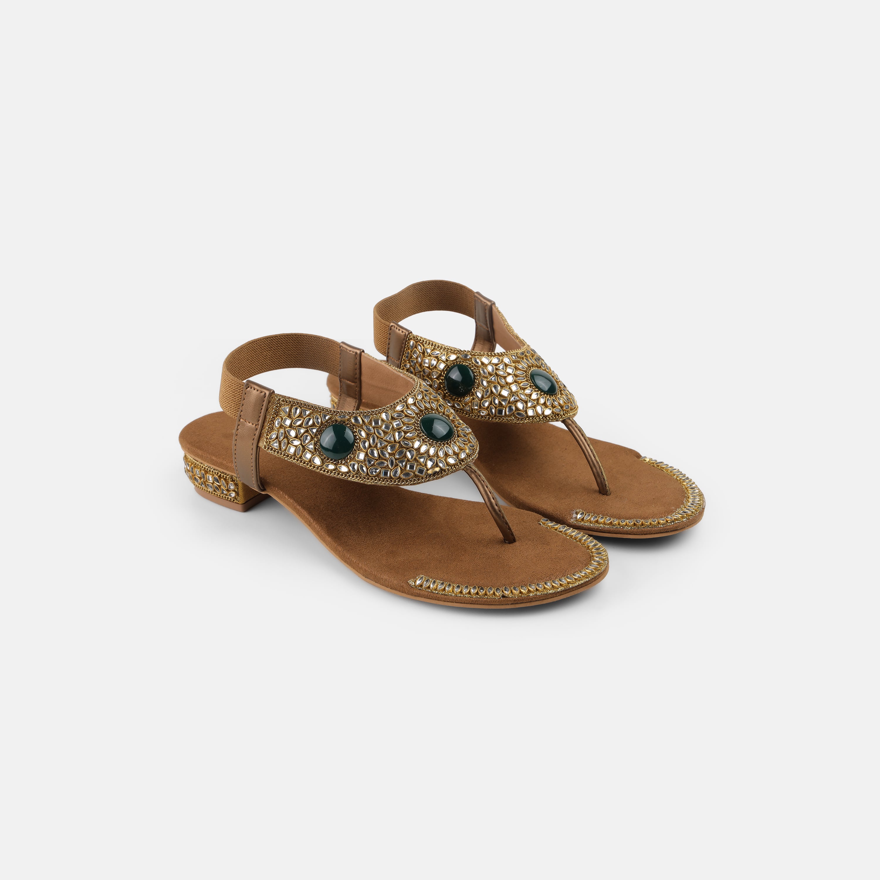 Cheemo Women Antic-gold Ethnic Sandals (SKU: 92-202-28-36)